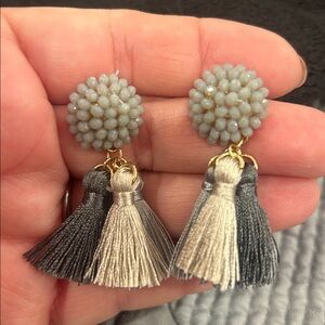 Gray Crystal Beaded Top and Triple Tassel Earrings-Boutique